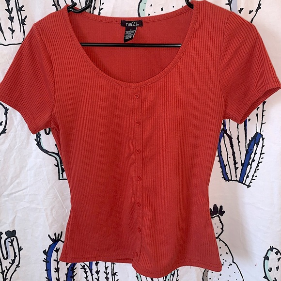 Burnt Orange Rue 21 Fitted Button Down Too - Picture 1 of 3